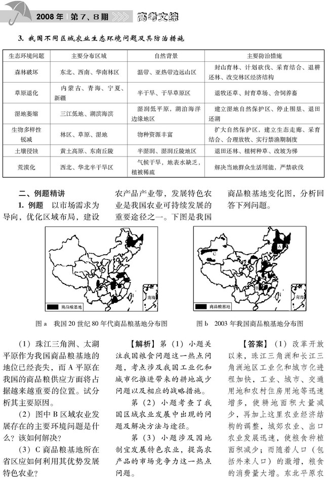 区域农业可持续发展考点分析