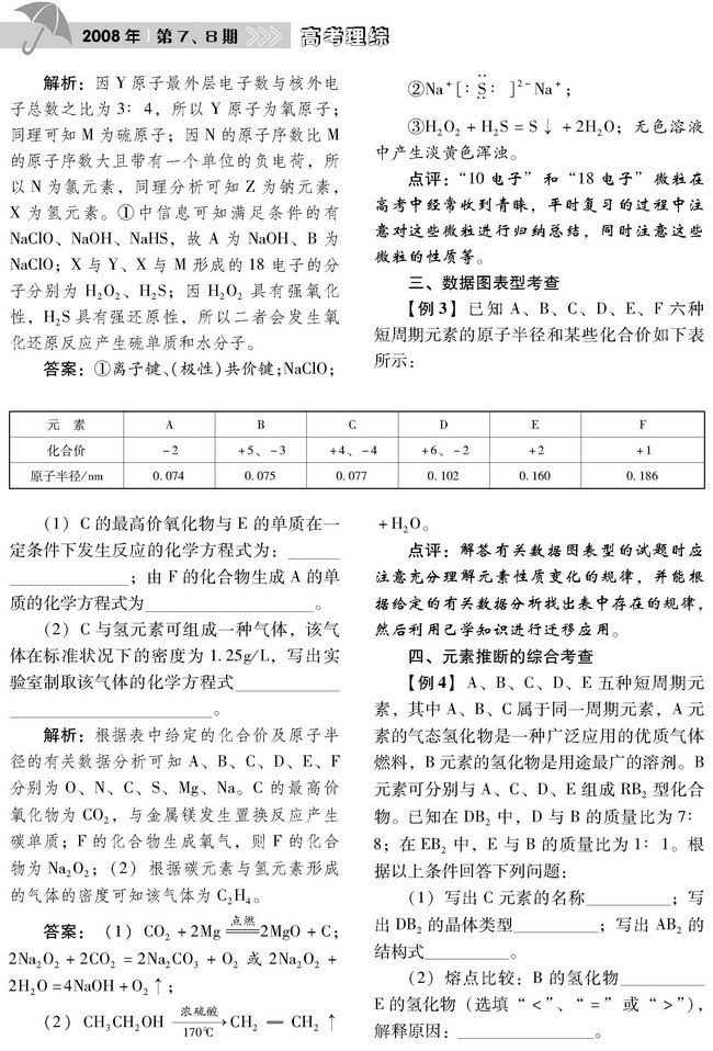 物质结构元素周期表考点剖析