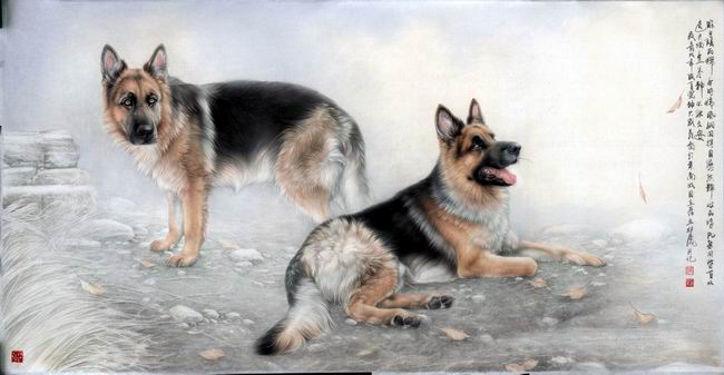 刘继彪工笔作品《狗》